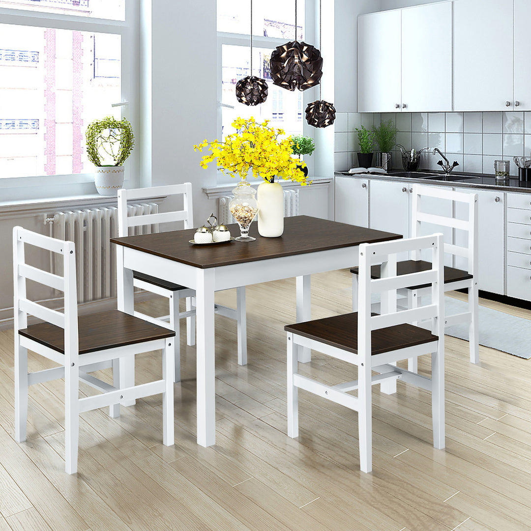 5pcs Dining Set Solid Wood Compact Kitchen Table and 4 Chairs Modern Image 2