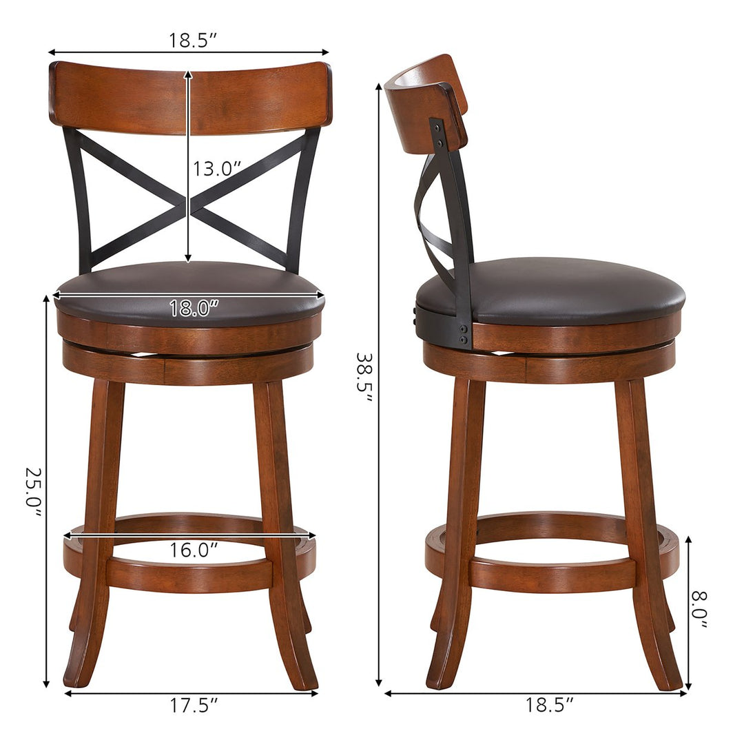 Set of 2 Bar Stools Swivel 25 Dining Bar Chairs with Rubber Wood Legs Image 4