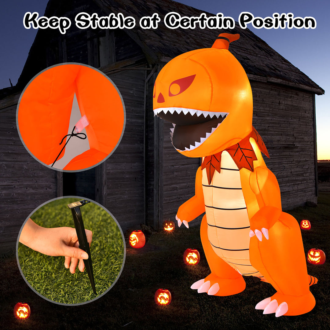 8FT Halloween Inflatable Pumpkin Head Dinosaur Blow Up with LED Lights Image 4