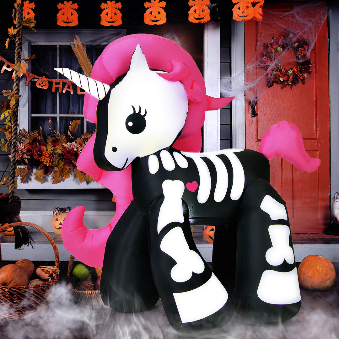 5.5 FT Halloween Inflatable Skeleton Unicorn Blow Up Yard Decoration Image 3