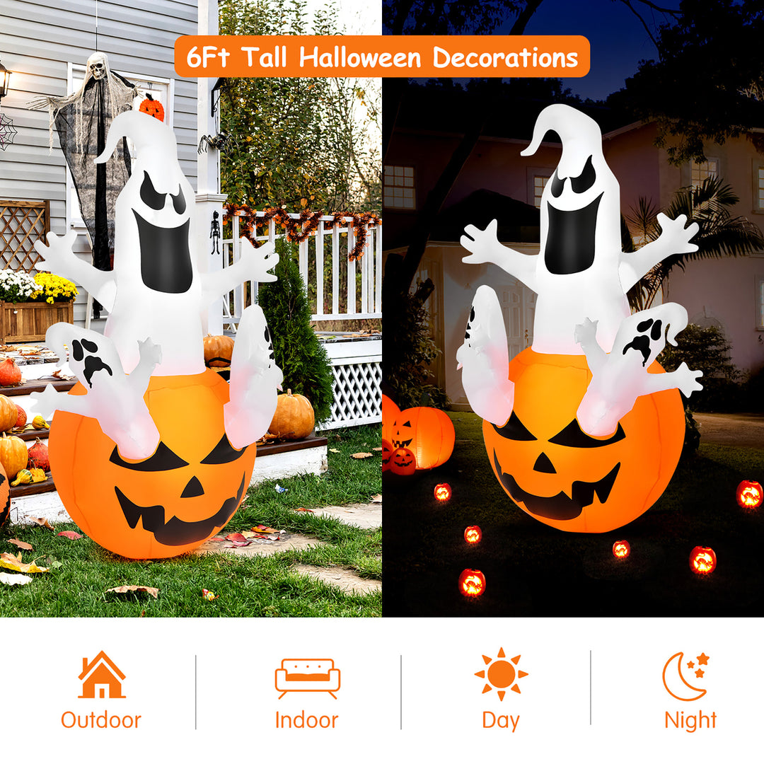 6FT Halloween Inflatable Ghost Pumpkin-Halloween Blow Up Yard Decoration Image 3