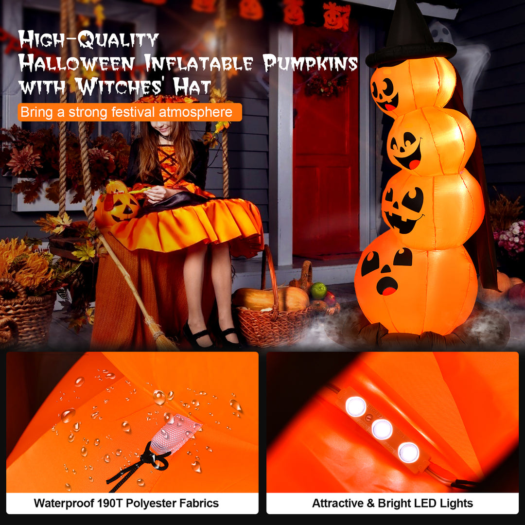 6.8FT Halloween Inflatable Pumpkin Combo Blow up Pumpkins w/ Witch s Hat Image 3