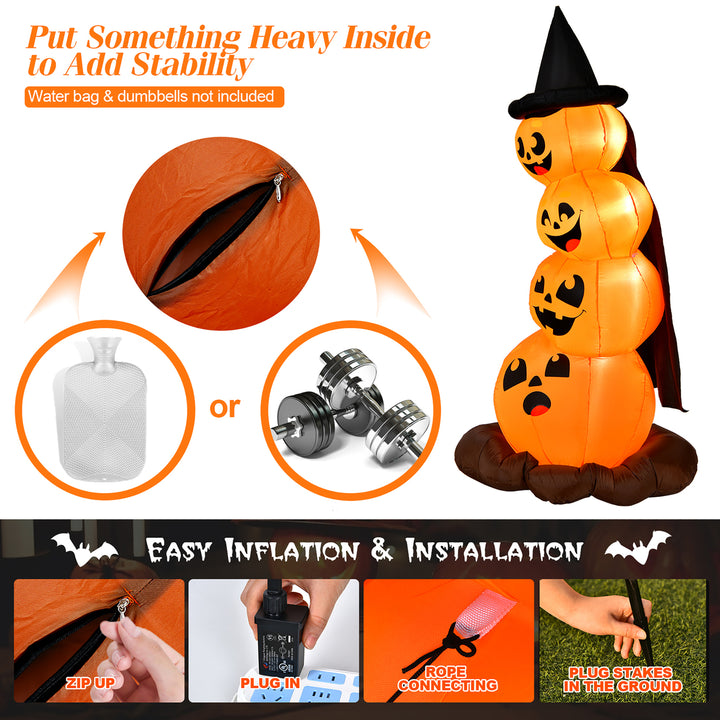 6.8FT Halloween Inflatable Pumpkin Combo Blow up Pumpkins w/ Witch s Hat Image 4