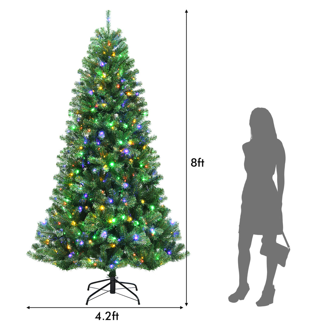 8ft Pre-lit Hinged Christmas Tree with Remote Control and 9 Lighting Modes Image 4