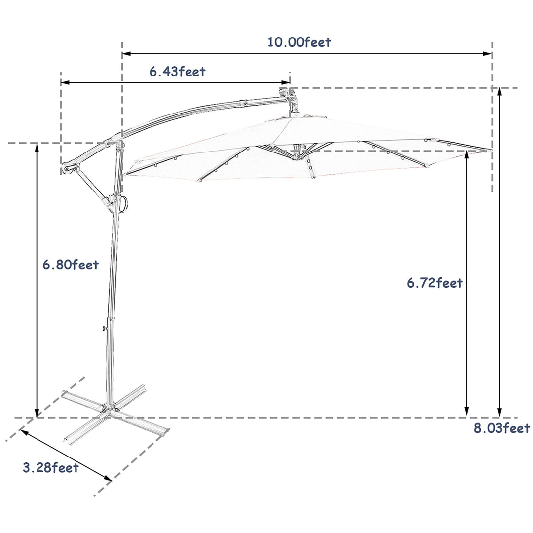 10FT Patio Offset Umbrella Solar Powered LED 360Degree Rotation Aluminum Navy Image 3