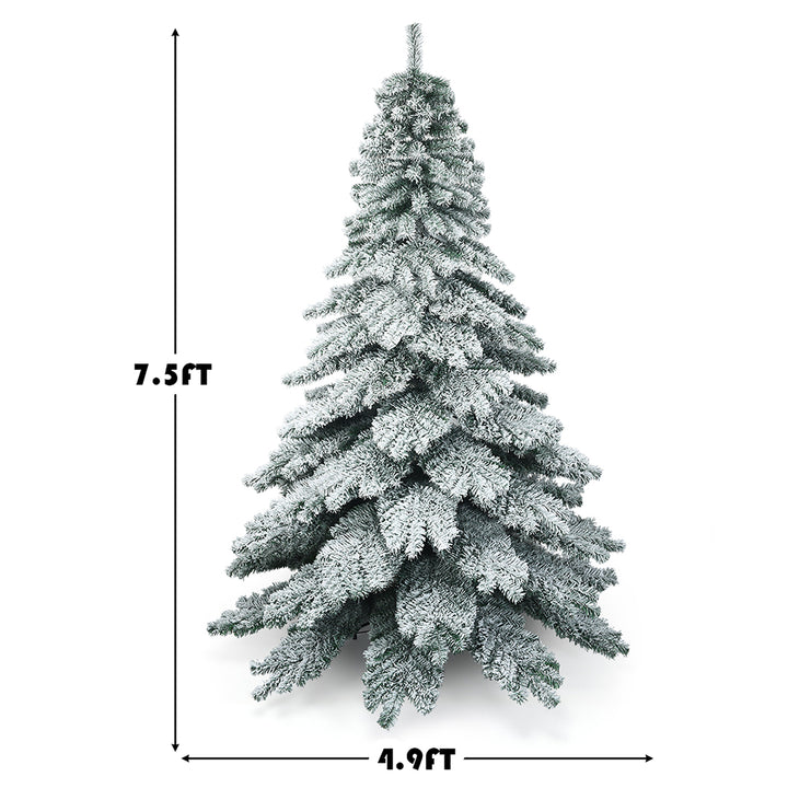 7.5 ft Snow Flocked Artificial Christmas Tree Hinged Alaskan Pine Tree Holiday Image 3