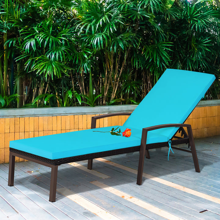 Patio Rattan Lounge Chair Chaise Recliner Back Adjustable w/Cushion Turquoise Image 3