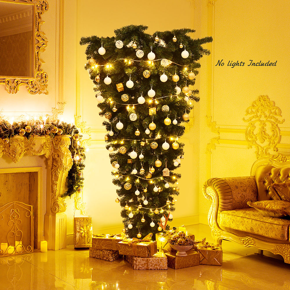 7Ft Unlit Upside Down Artificial Christmas Tree with 1000 Branch Tips Holiday Image 2