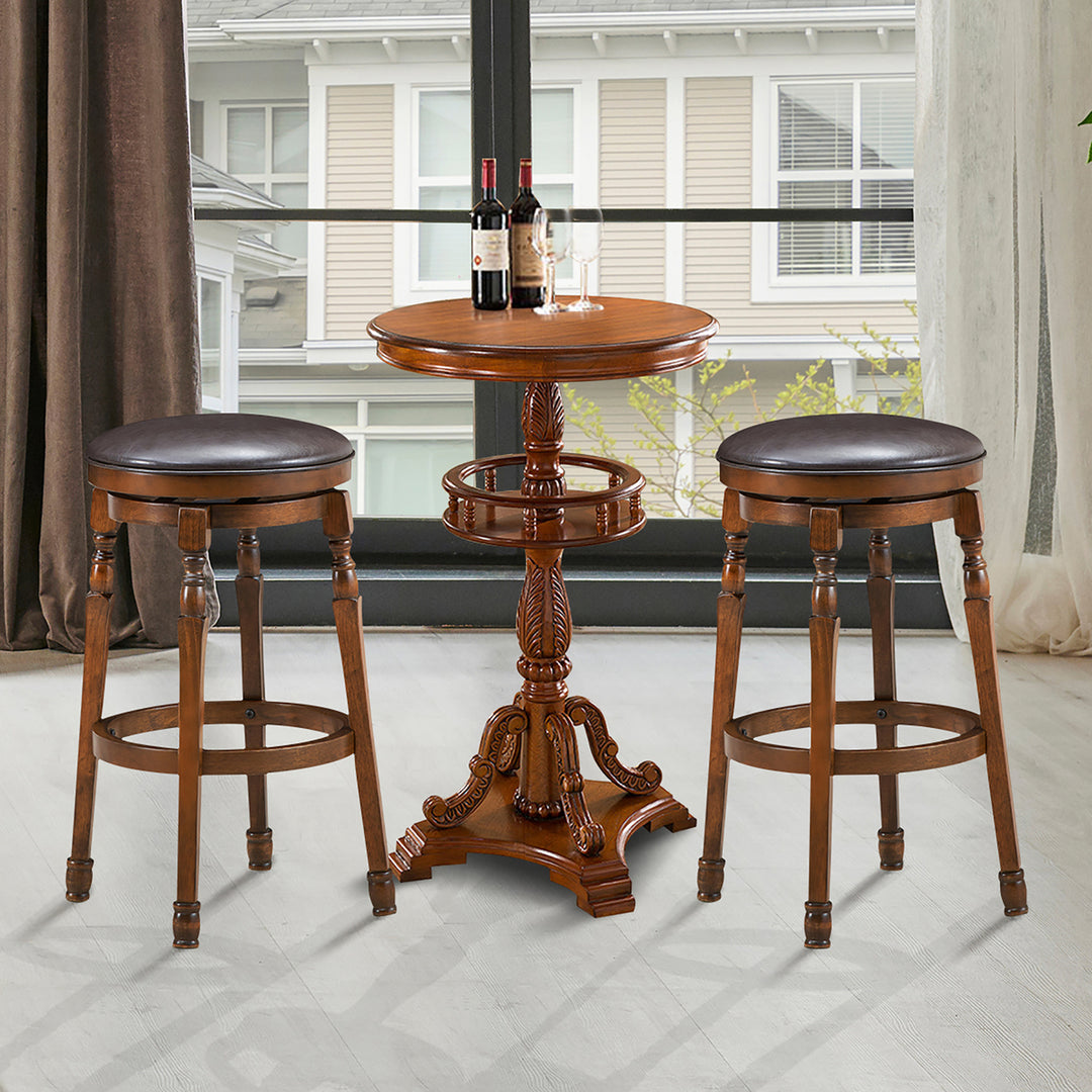 Set of 2 29 Swivel Bar Stool Leather Padded Dining Kitchen Pub Chair Backless Image 4