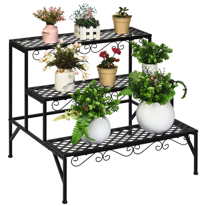 3 Tiers Metal Plant Stand Ladder Flower Pot Rack Decorative Planter Holder Image 2