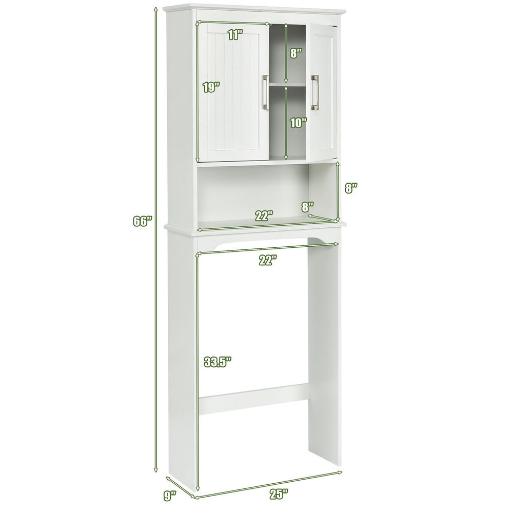 Over The Toilet Space Saver Bathroom Organizer w/ Storage Cabinet and Shelf White Image 2