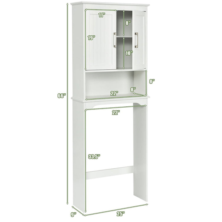 Over The Toilet Space Saver Bathroom Organizer w/ Storage Cabinet and Shelf White Image 2