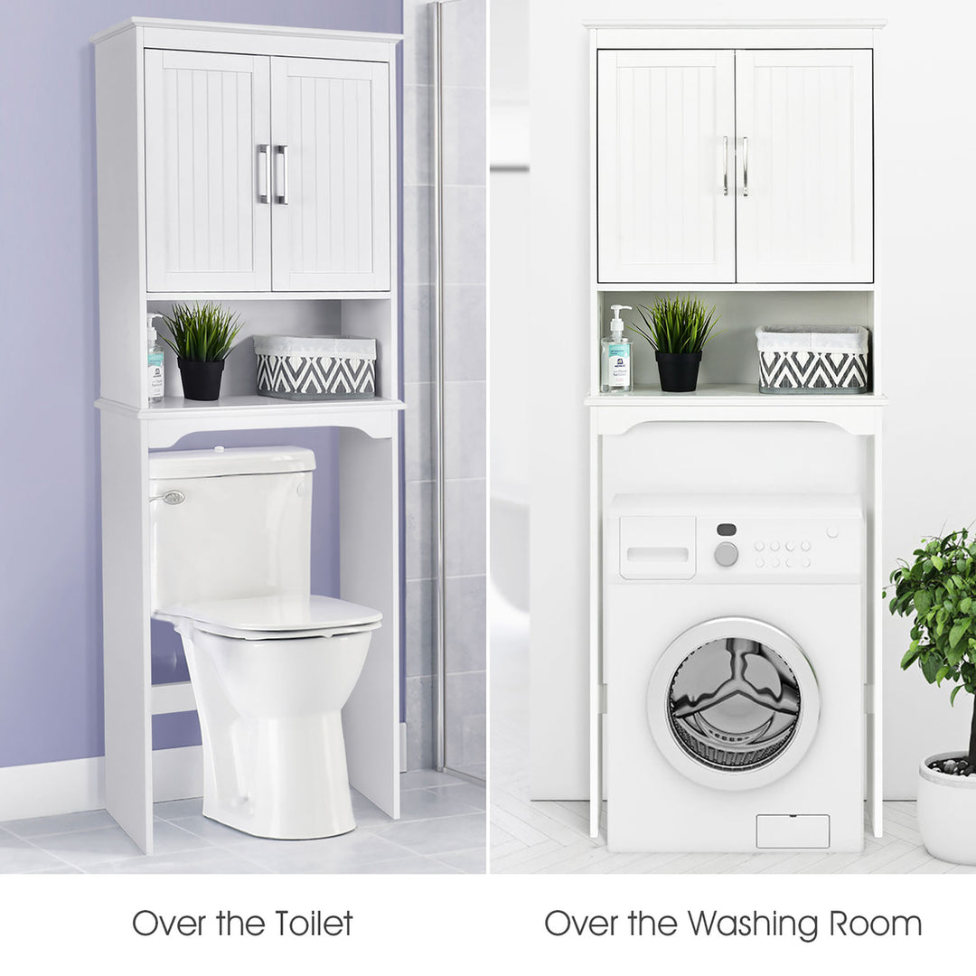 Over The Toilet Space Saver Bathroom Organizer w/ Storage Cabinet and Shelf White Image 3