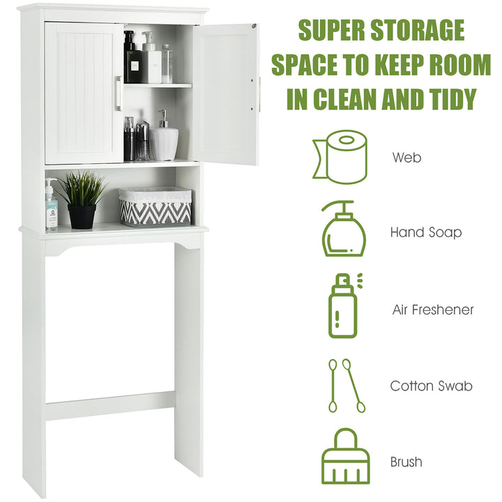 Over The Toilet Space Saver Bathroom Organizer w/ Storage Cabinet and Shelf White Image 4