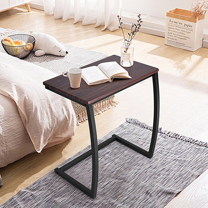 Sofa Side End Table C-shaped Coffee Tray Laptop Snack Stand with Steel Frame Image 2