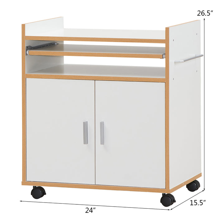 Rolling Kitchen Trolley Microwave Cart Storage Cabinet W/ Removable Shelf White Image 2