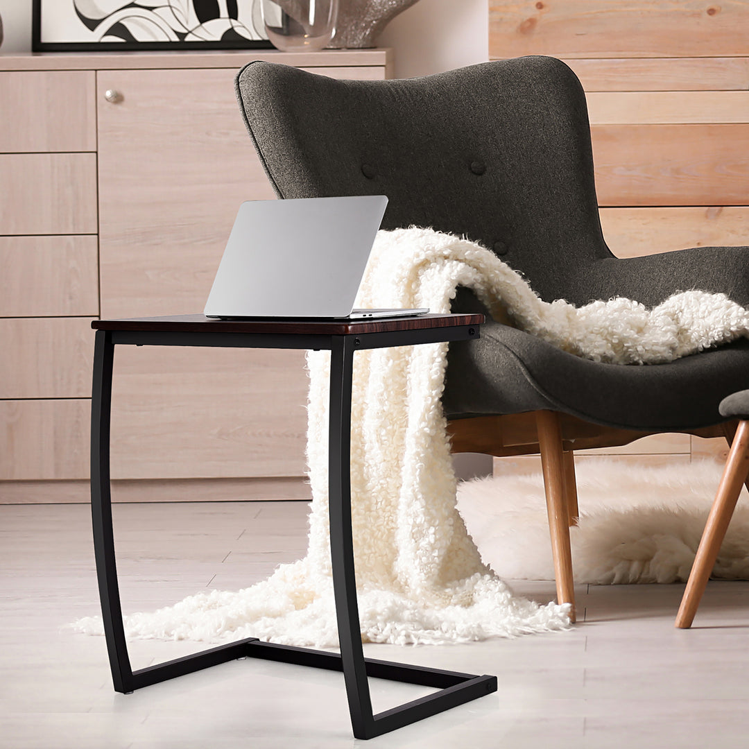 Sofa Side End Table C-shaped Coffee Tray Laptop Snack Stand with Steel Frame Image 3