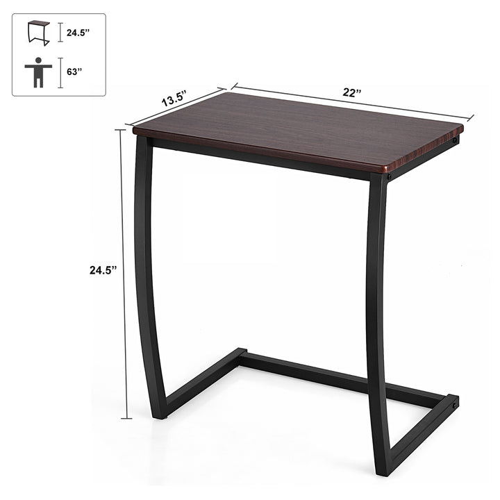 Sofa Side End Table C-shaped Coffee Tray Laptop Snack Stand with Steel Frame Image 4