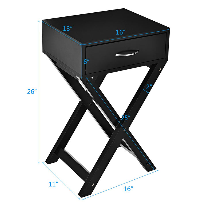 Nightstand x-Shape Drawer Accent Side End Table Modern Home Furniture Black Image 2