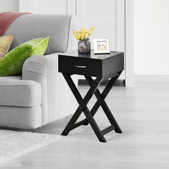 Nightstand x-Shape Drawer Accent Side End Table Modern Home Furniture Black Image 3