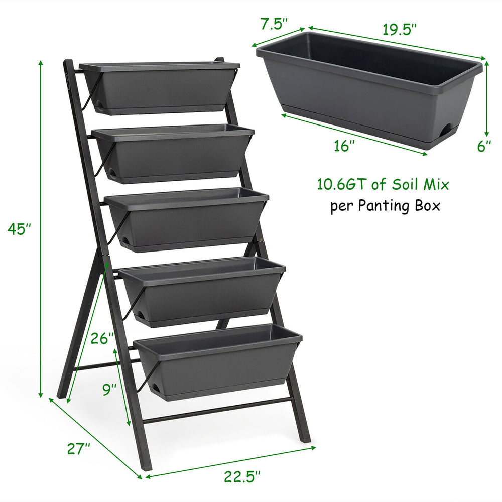 4 FT Vertical Raised Garden Bed 5-Tier Planter Box for Patio Balcony Flower Herb Image 2