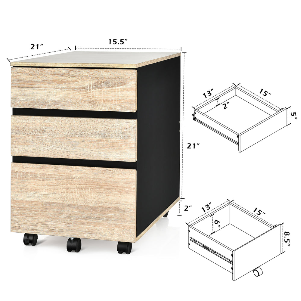 3-Drawer Mobile File Cabinet Vertical Filling Cabinet for Home Office Image 2