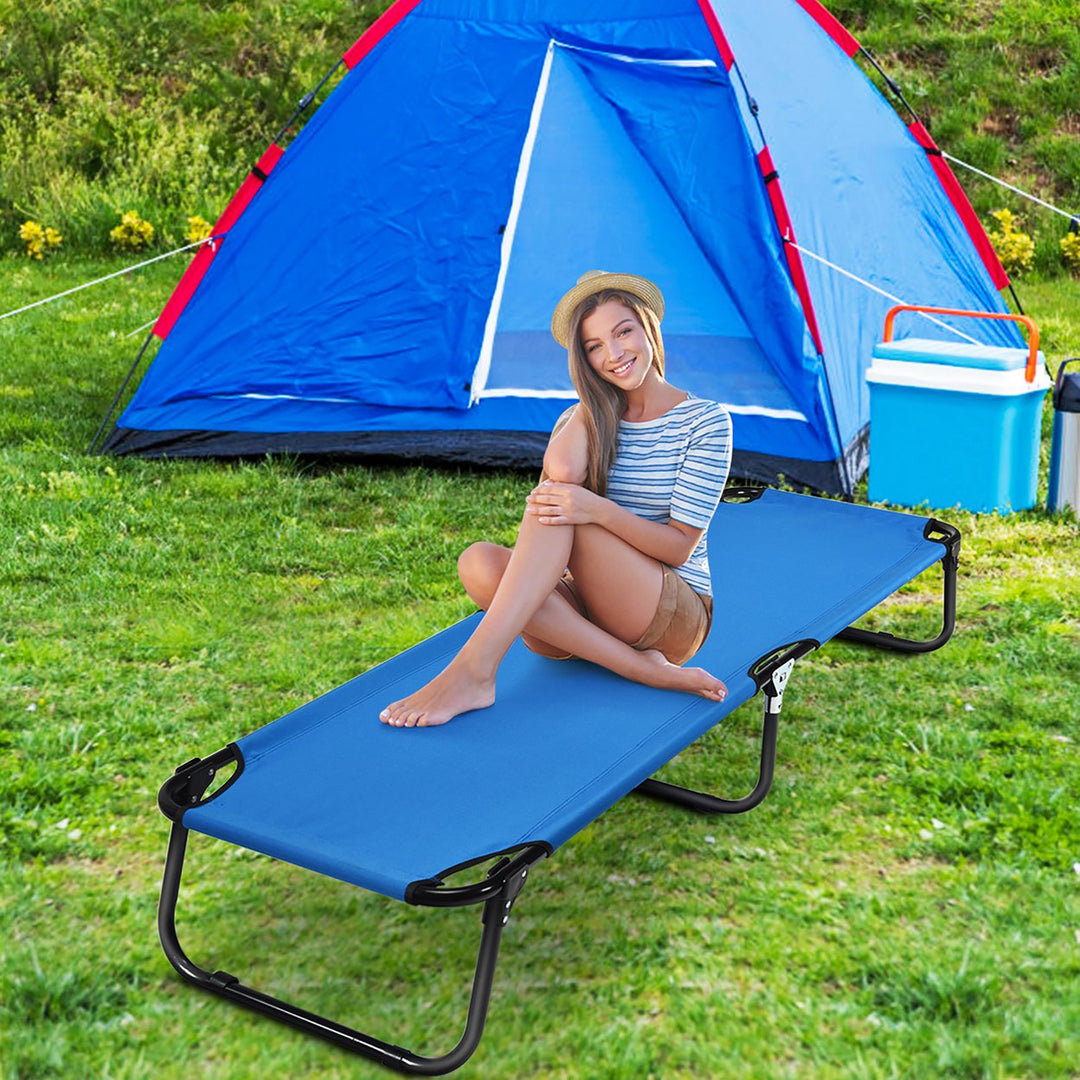 Folding Camping Bed Outdoor Portable Military Cot Sleeping Hiking Travel Blue Image 4