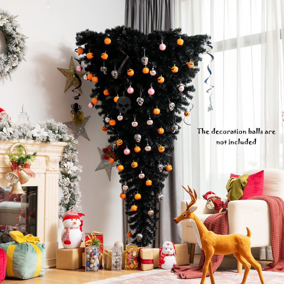 6ft Upside Down Christmas Halloween Tree Black w/270 Purple LED Lights Image 3