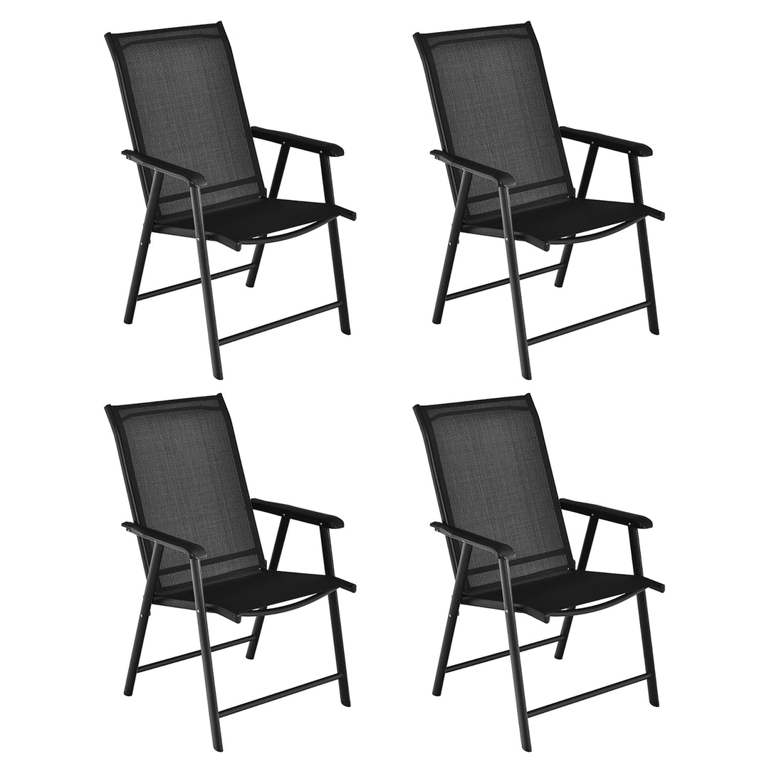 4PCS Patio Folding Dining Chairs Portable Camping Armrest Garden Black Image 3