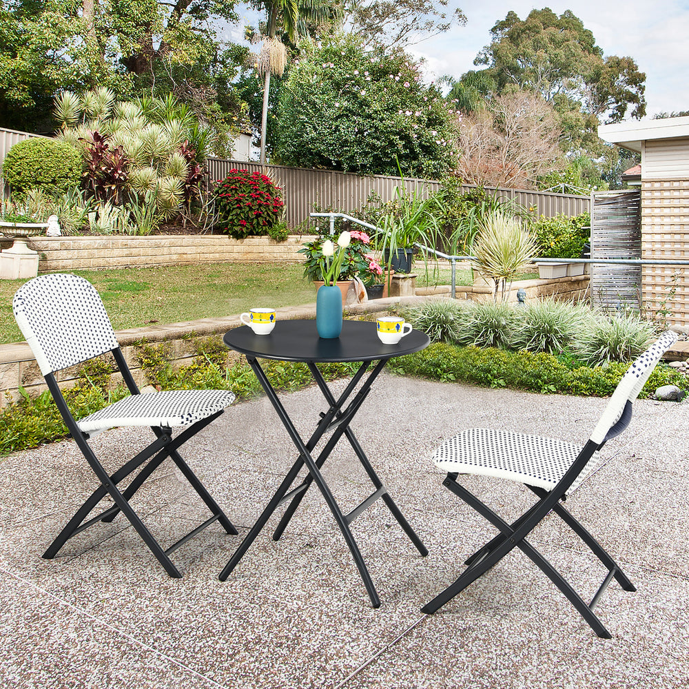 3PCS Patio Rattan Bistro Set Folding Table Chairs Garden Deck Image 2