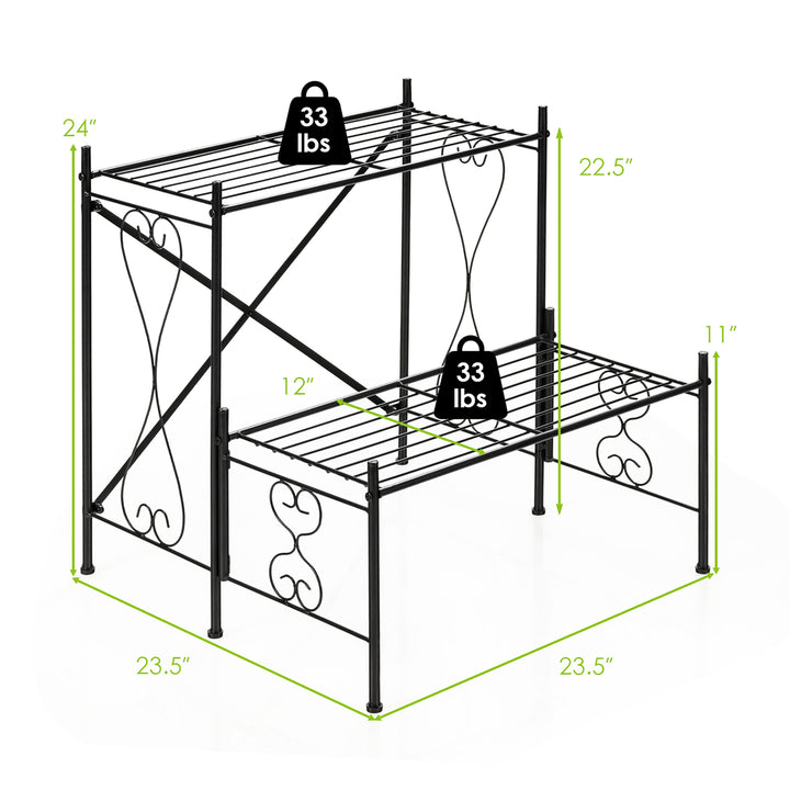 2-Tier Metal Plant Stand Garden Shelf Decorative Plant Rack Patio Garden Image 2