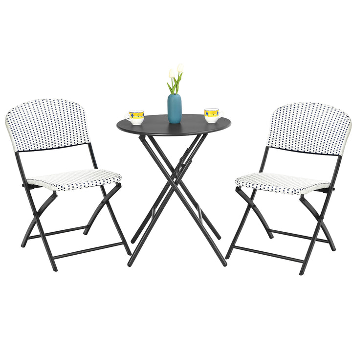 3PCS Patio Rattan Bistro Set Folding Table Chairs Garden Deck Image 3