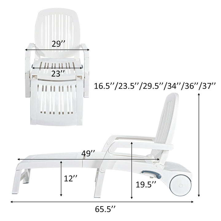 Patio Lounge Chair Chaise Adjust Recliner Weather Resistant Wheel Image 3