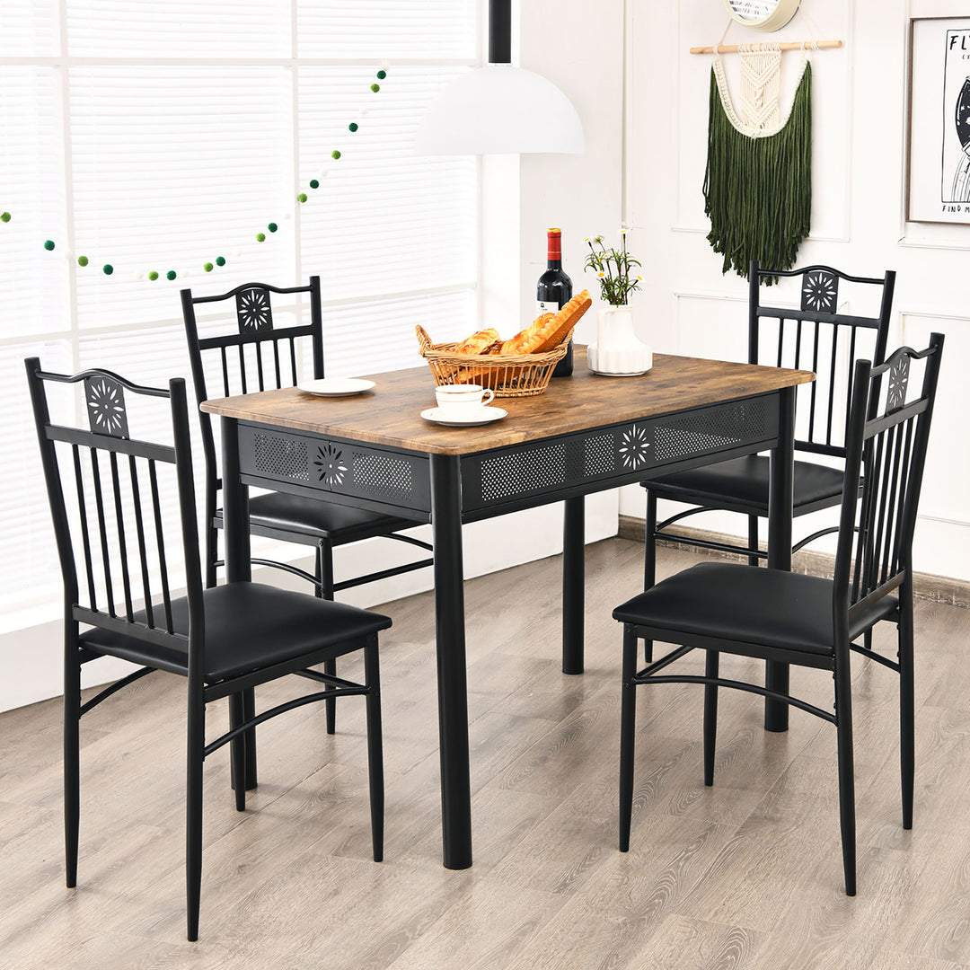 5PCS Dining Set Metal Table and 4 Chairs Kitchen Breakfast Furniture Black Image 3