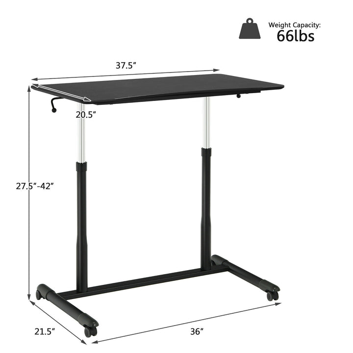 Height Adjustable Computer Desk Sit to Stand Rolling Notebook Table Black Image 2