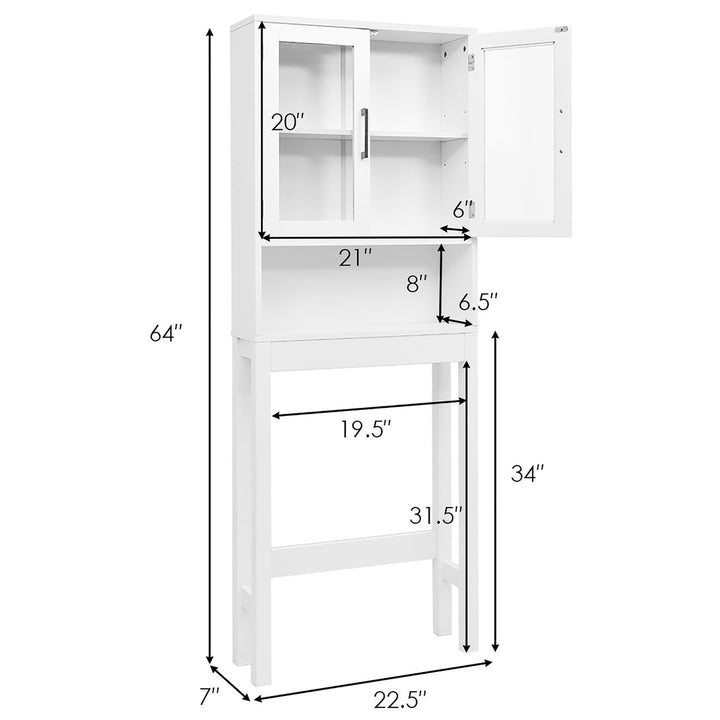 Over the Toilet Storage Cabinet Bathroom Space Saver w/Tempered Glass Door White Image 2