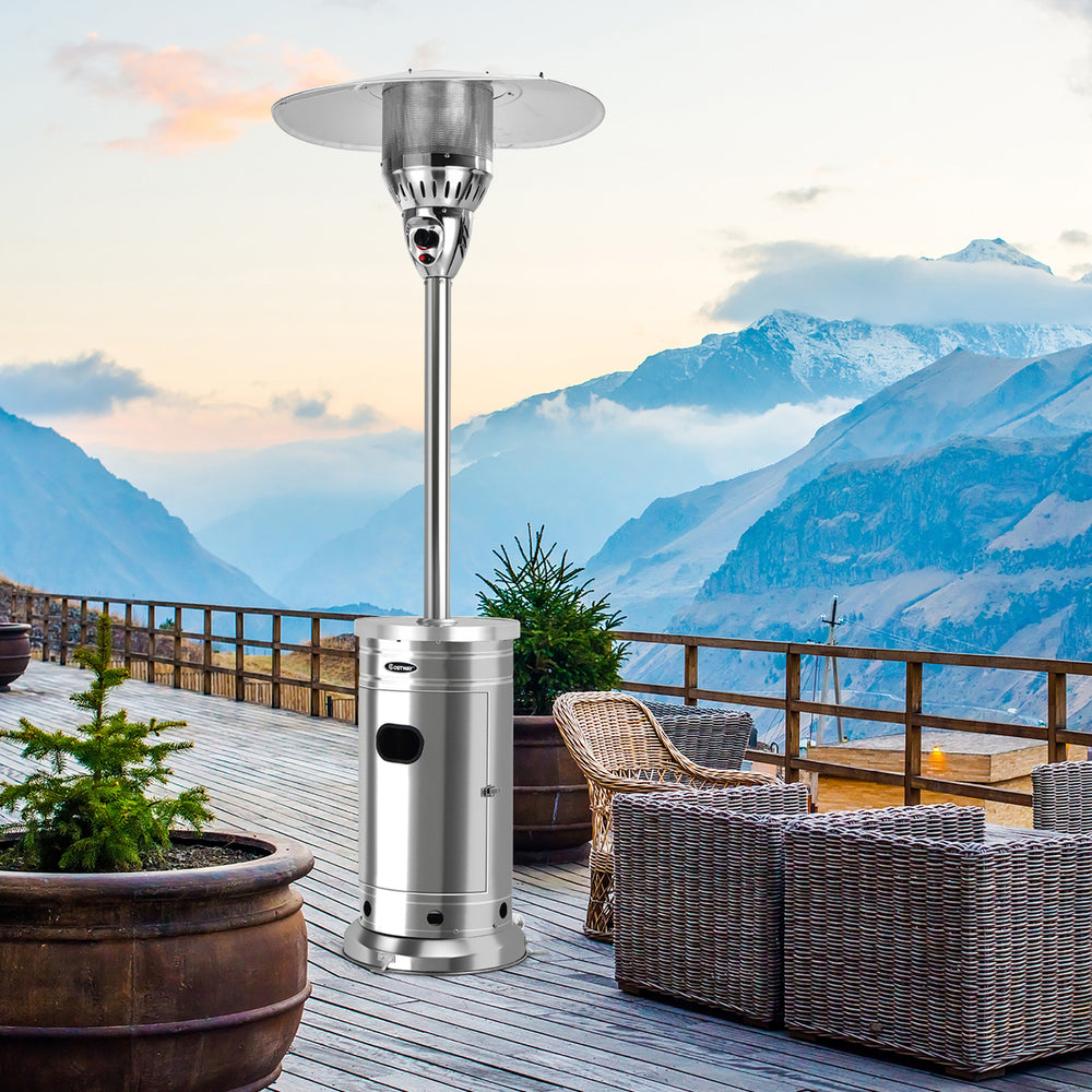 48,000 BTU Patio Propane Heater Stainless Steel W/Table and Wheels Image 2