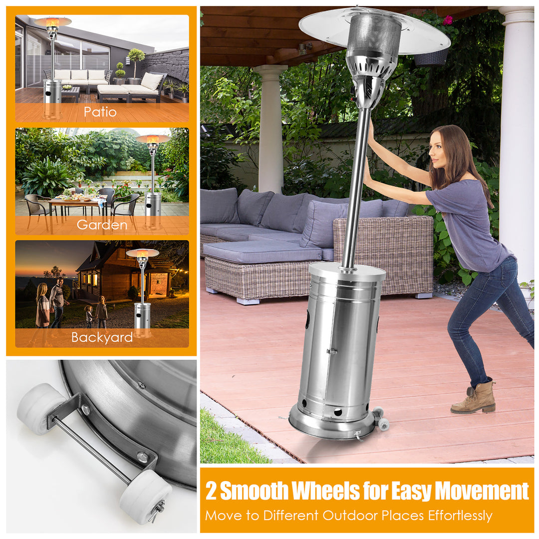 48,000 BTU Patio Propane Heater Stainless Steel W/Table and Wheels Image 4