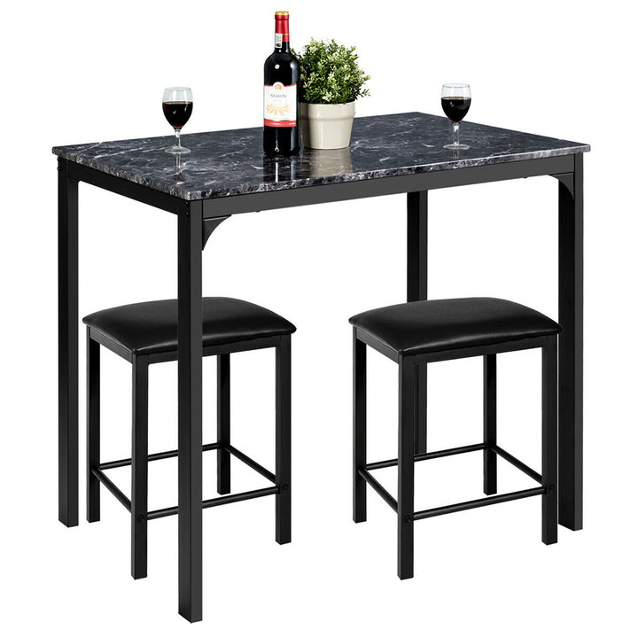 3 Piece Counter Height Dining Set Faux Marble Table 2 Chairs Kitchen Bar Image 4