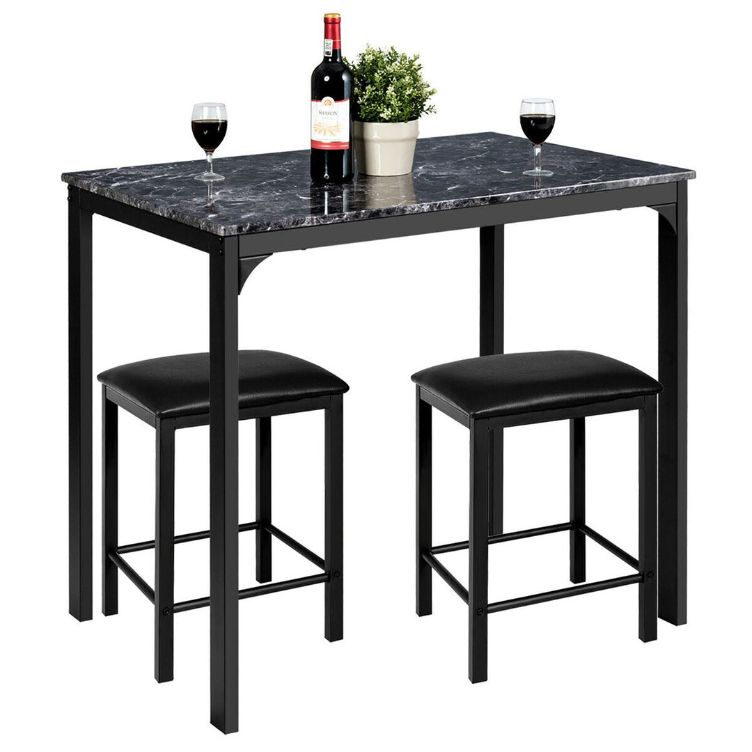 3 Piece Counter Height Dining Set Faux Marble Table 2 Chairs Kitchen Bar Image 1