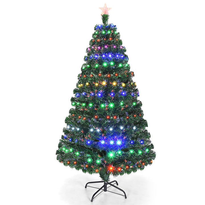 Costway 5/6/7Pre-Lit Fiber Optic Christmas Tree Multicolor Lights Image 1