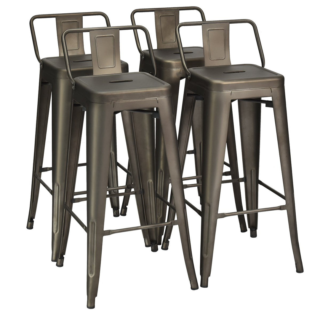 Costway Set of 4 Metal Bar Stools 30 Bar Height Barstools Industrial W/ Low Back Steel Image 1