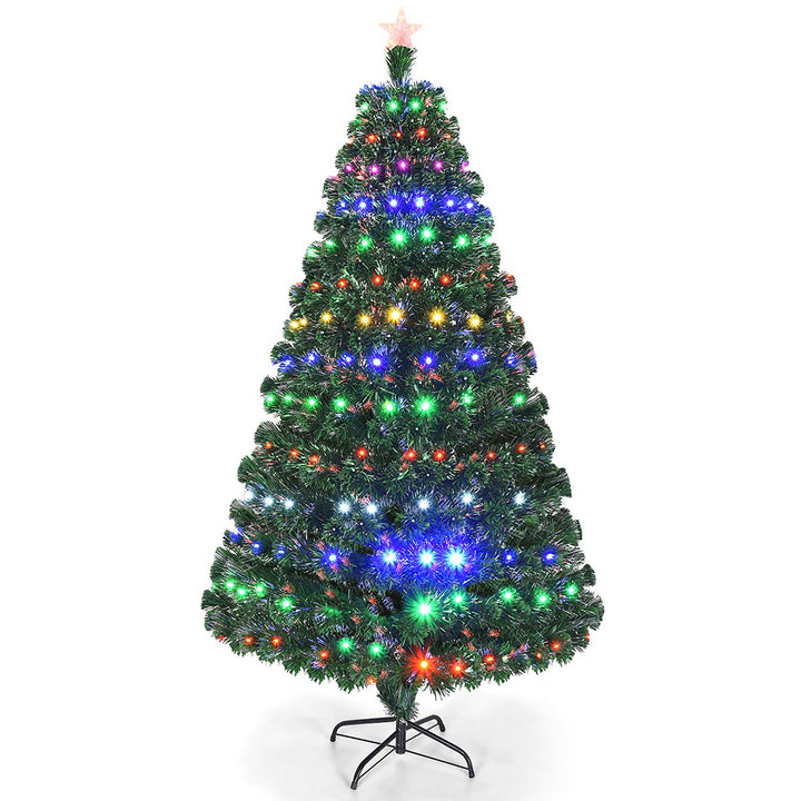 Costway 5/6/7Pre-Lit Fiber Optic Christmas Tree Multicolor Lights Image 1