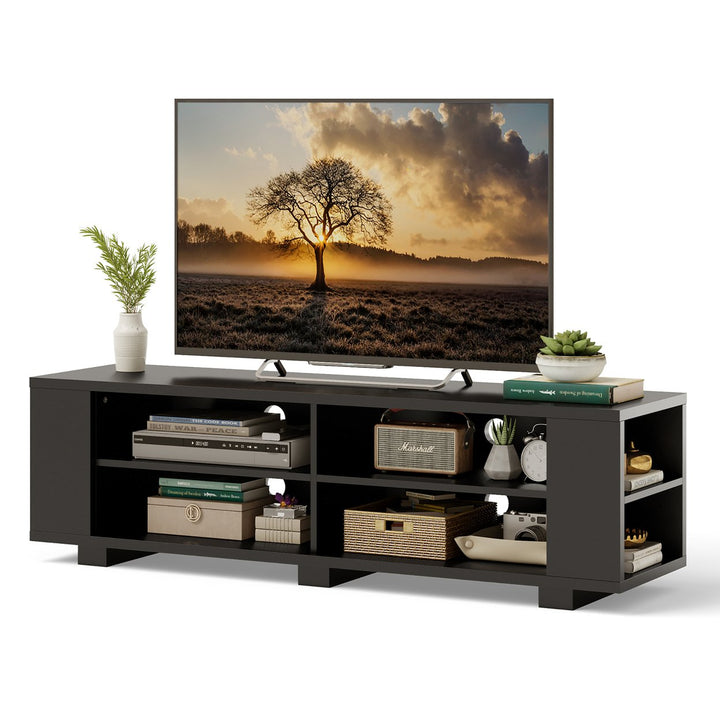 Costway 59 Wood TV Stand Console Storage Entertainment Media Center w/ Adjustable Shelf Image 1