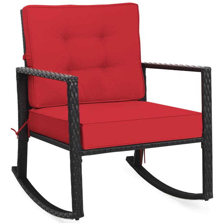 Patio Rattan Rocker Chair Outdoor Glider Wicker Rocking Chair Cushion Lawn Red Image 3