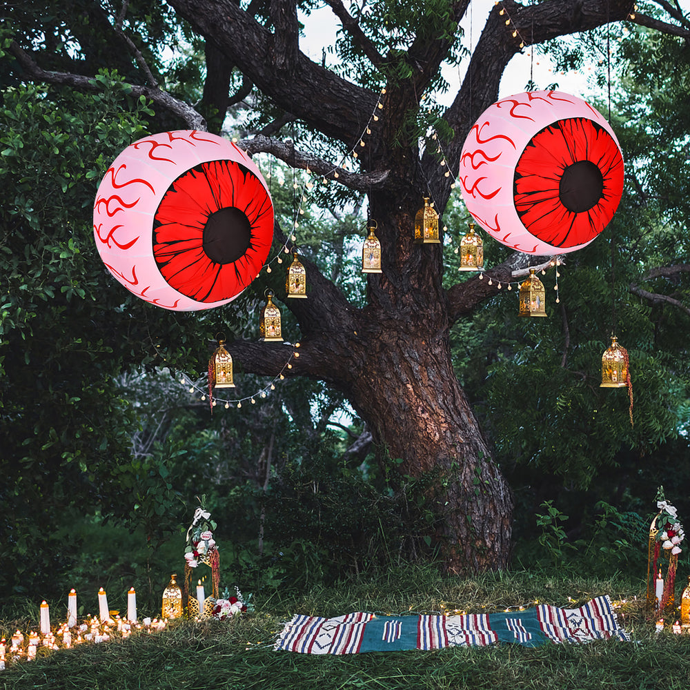 2 Pack 3 FT Halloween Inflatable Eyeballs w/ Air Blower and Red LED Lights Image 2