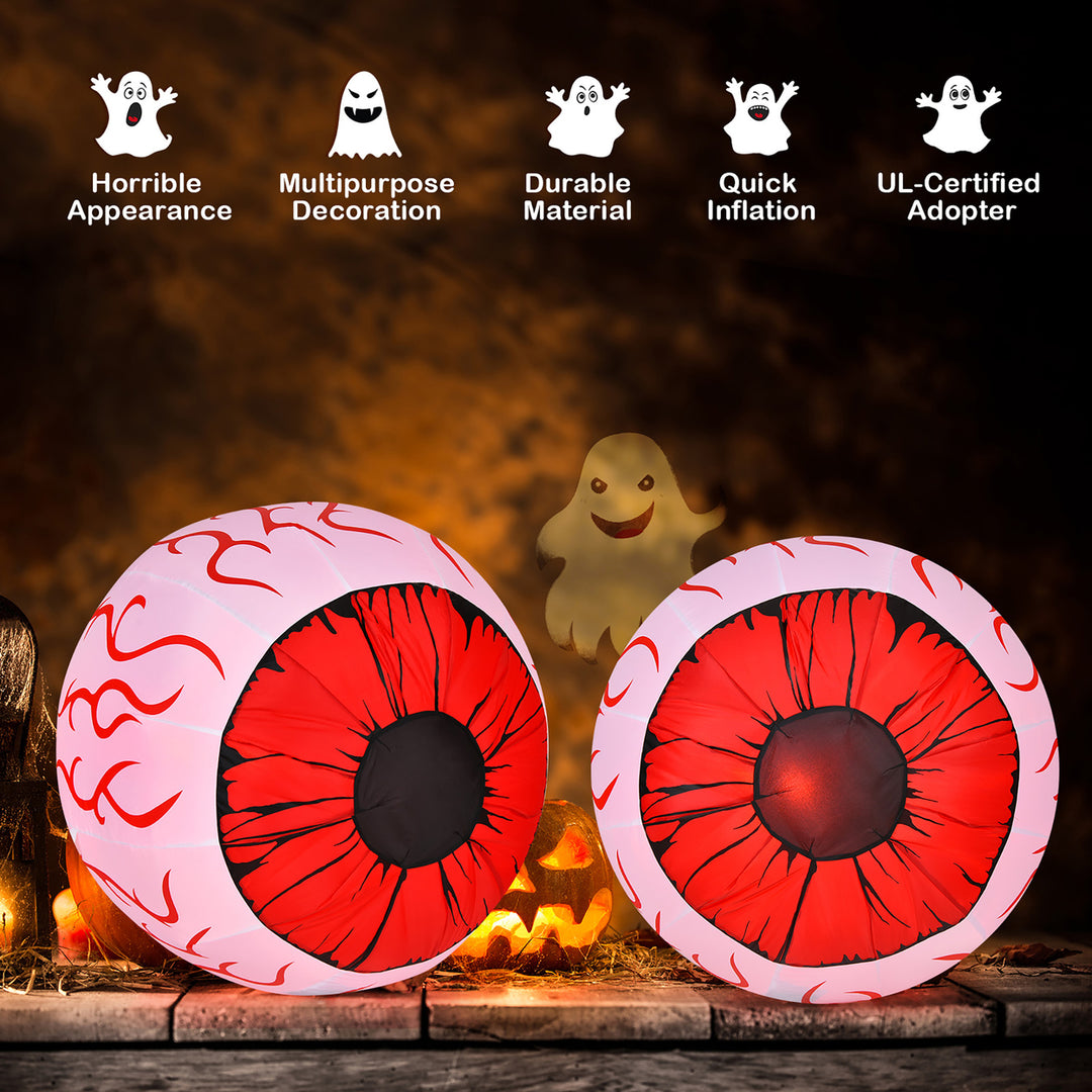 2 Pack 3 FT Halloween Inflatable Eyeballs w/ Air Blower and Red LED Lights Image 3