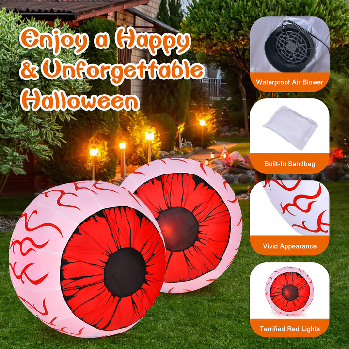 2 Pack 3 FT Halloween Inflatable Eyeballs w/ Air Blower and Red LED Lights Image 4