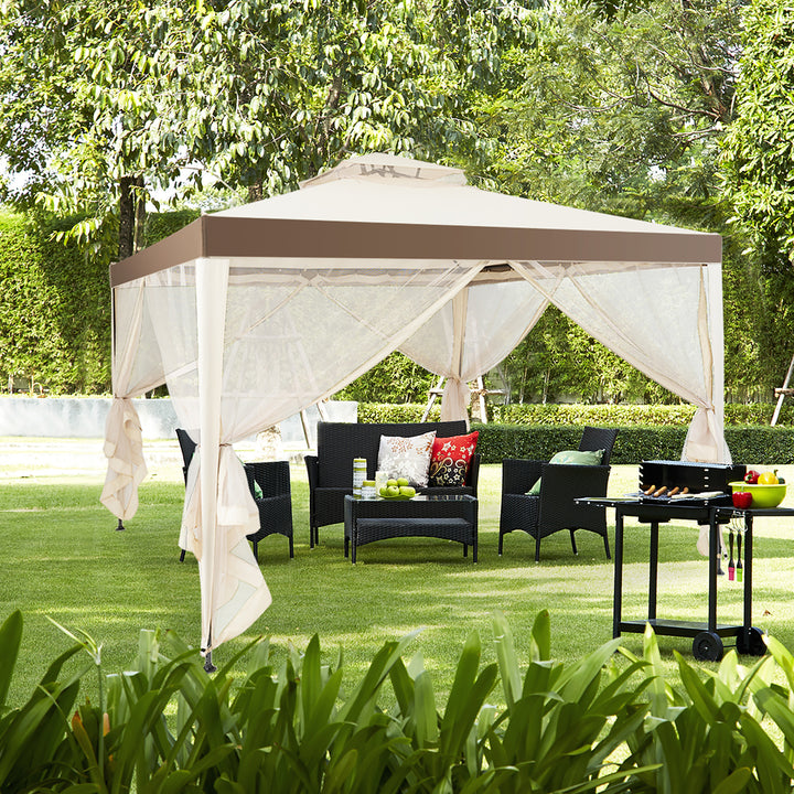 10x 10 2-tier Canopy Gazebo Tent Outdoor Netting Picnic Party Sun Shade Image 2