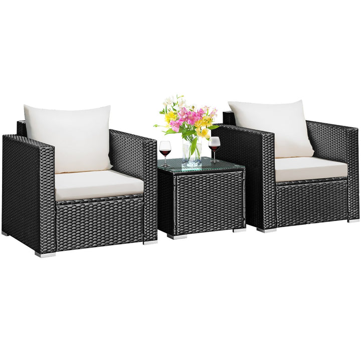 3PCS Patio wicker Furniture Set Conversation Rattan Sofa Set w/Cushion Garden Image 2